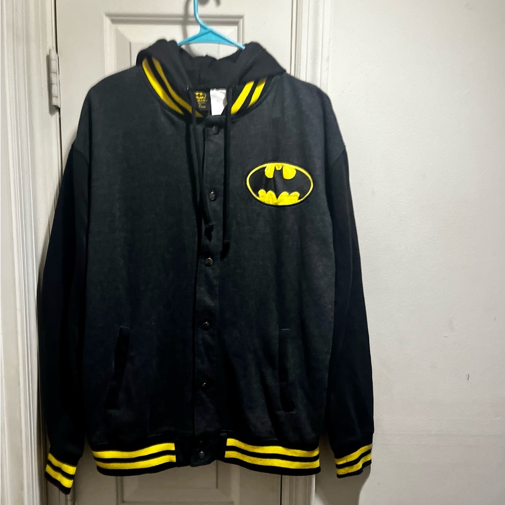 Batman gray jacket with black sleeves and hoodie